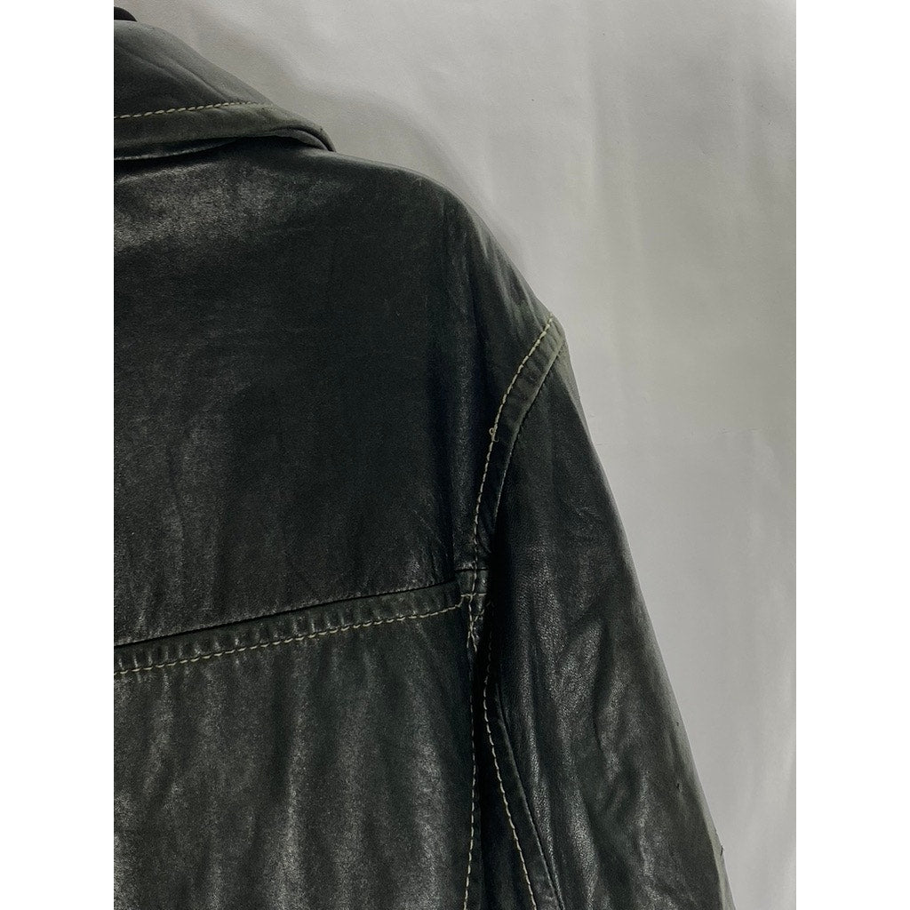 VINTAGE Men's Black Leather Zip-Up jacket SZ S