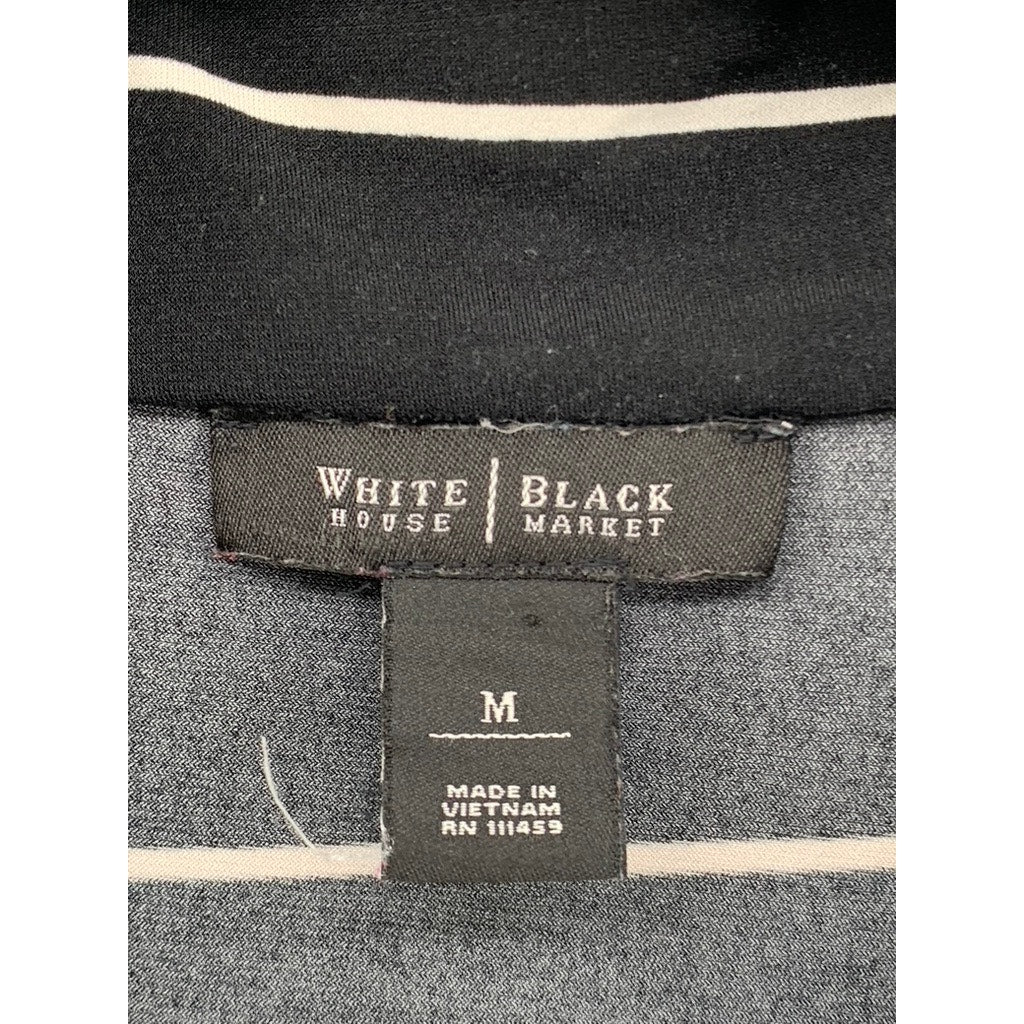 WHITE HOUSE BLACK MARKET Women's Black-White Striped V-Neck Sleeveless Top SZ M