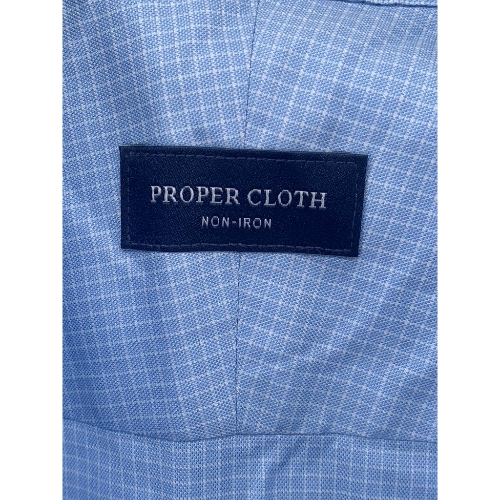 PROPER CLOTH Men's Light Blue Gingham Regular-Fit Long Sleeve Shirt SZ 16