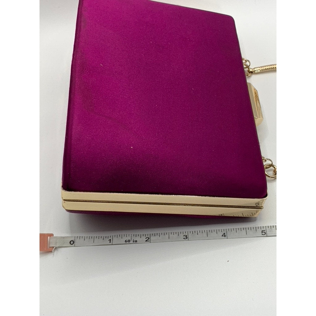 UNBRANDED Women's Purple Satin Boxy Snap Button Removable Strap Clutch Bag