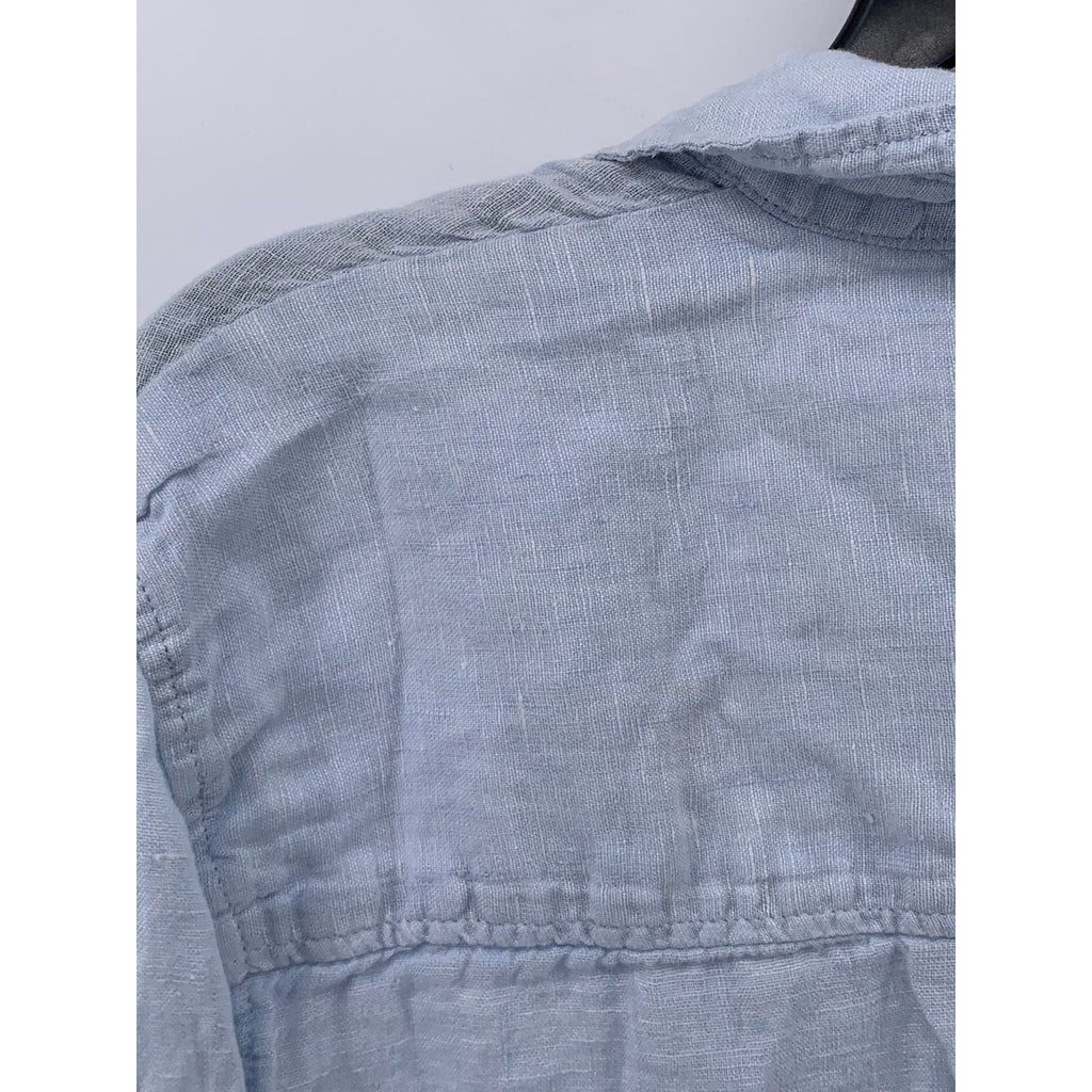 H&M Women’s Light Blue Linen Button-Up Regular-Fit Long Sleeve Top SZ S