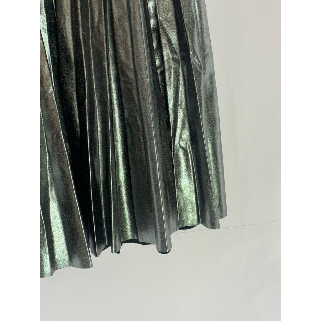 ZARA Women's Gray Metallic Faux Leather Pull-On Swing Skirt SZ 13-14(S)