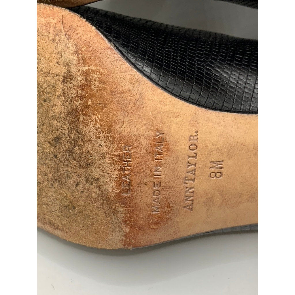 ANN TAYLOR Women's Black Textured Leather Horsebit Heeled Loafers SZ 8