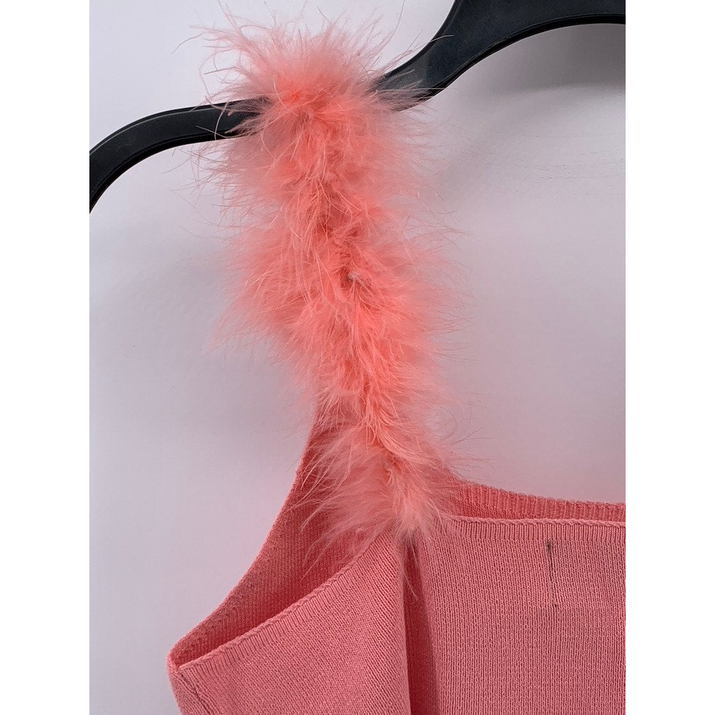 CIDER Women's Light Pink Fuzzy Strap Square-Neck Cropped Tank Top SZ L(8)