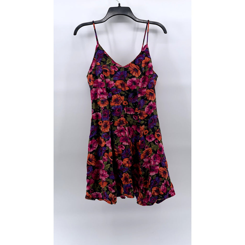 UNBRANDED Women's Orange-Purple Floral Button-Detail V-Neck Mini Dress SZ S