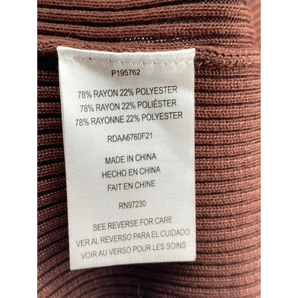 ALMOST FAMOUS Women's Brown Ribbed Henley Long Sleeve Bodycon Midi Dress SZ S