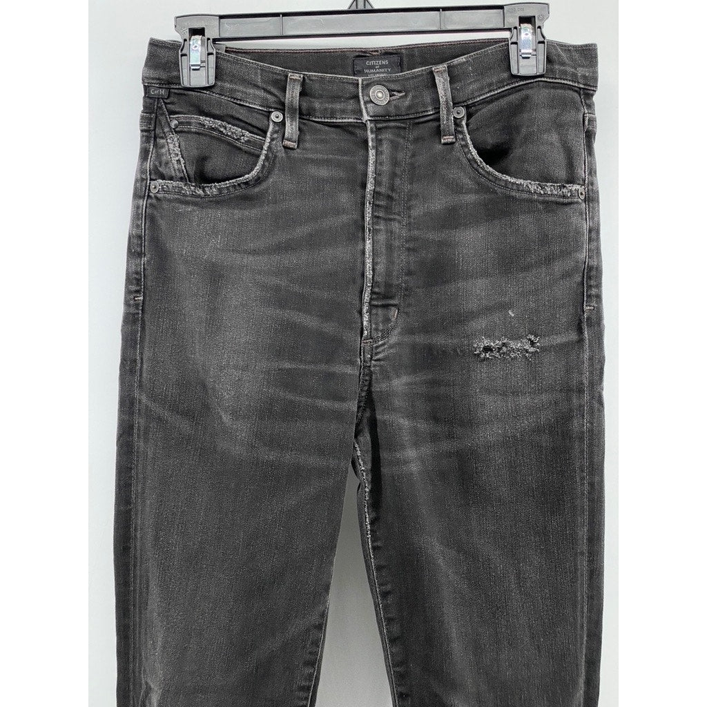 CITZENS OF HUMANITY Women's Washed Black Distressed High-Rise Skinny Jeans SZ 27