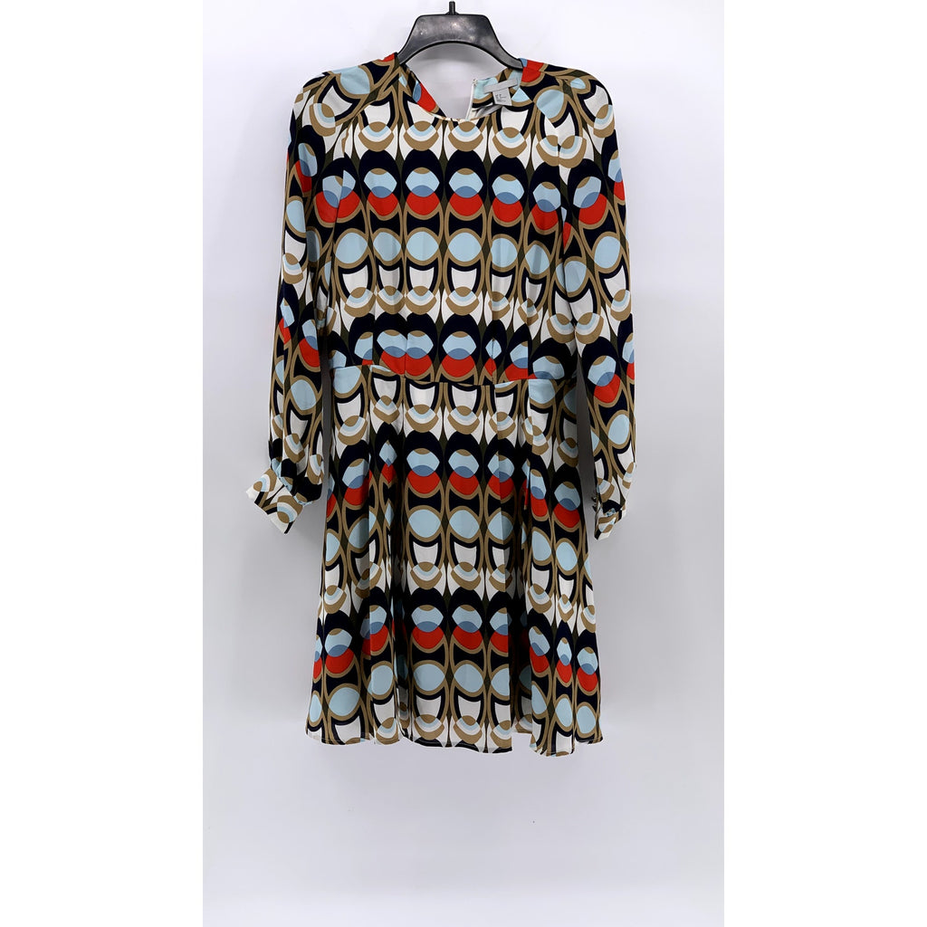 H&M Women's Multicolor Geometric Long Sleeve Fit & Flare Knee-Length Dress SZ 6