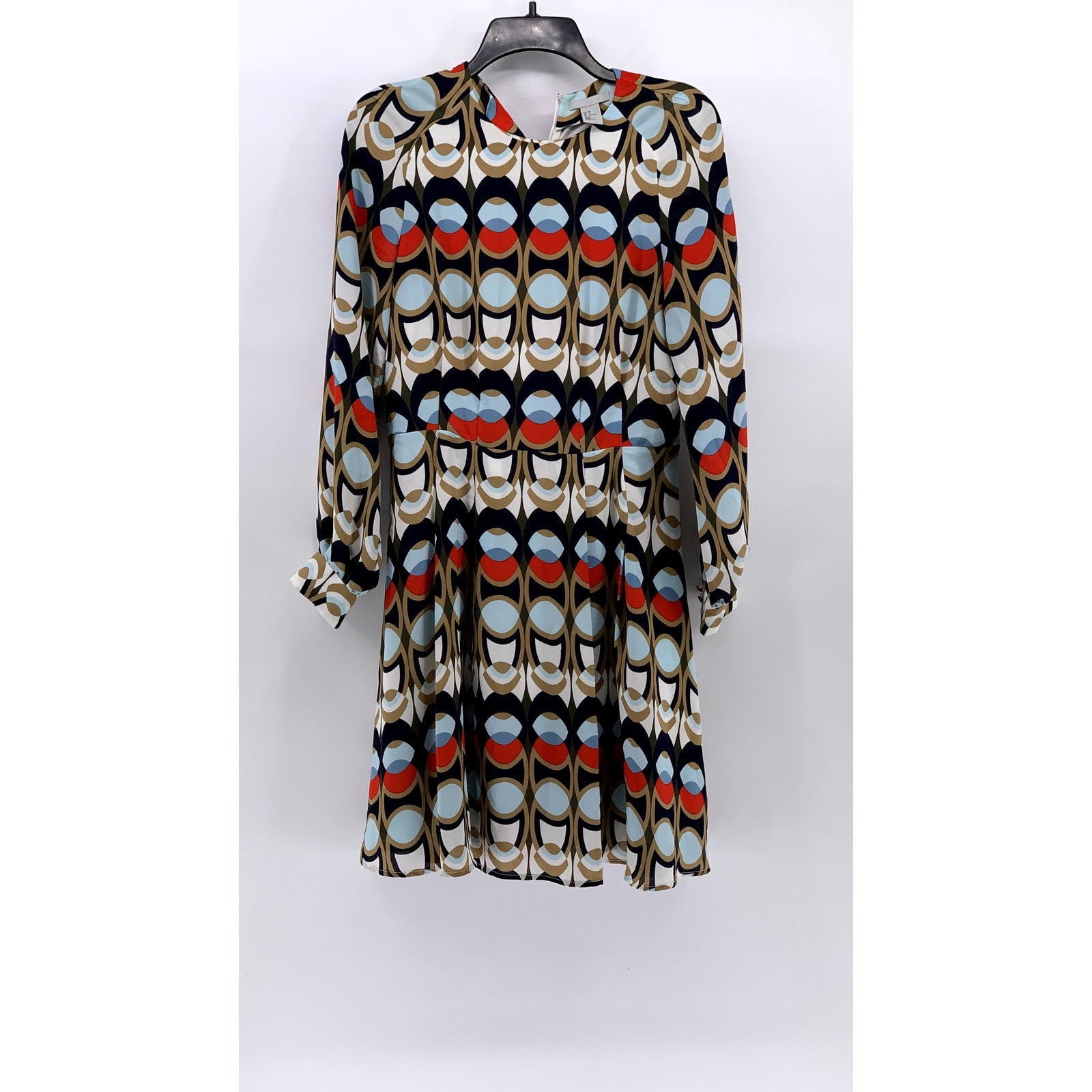 H&M Women's Multicolor Geometric Long Sleeve Fit & Flare Knee-Length Dress SZ 6