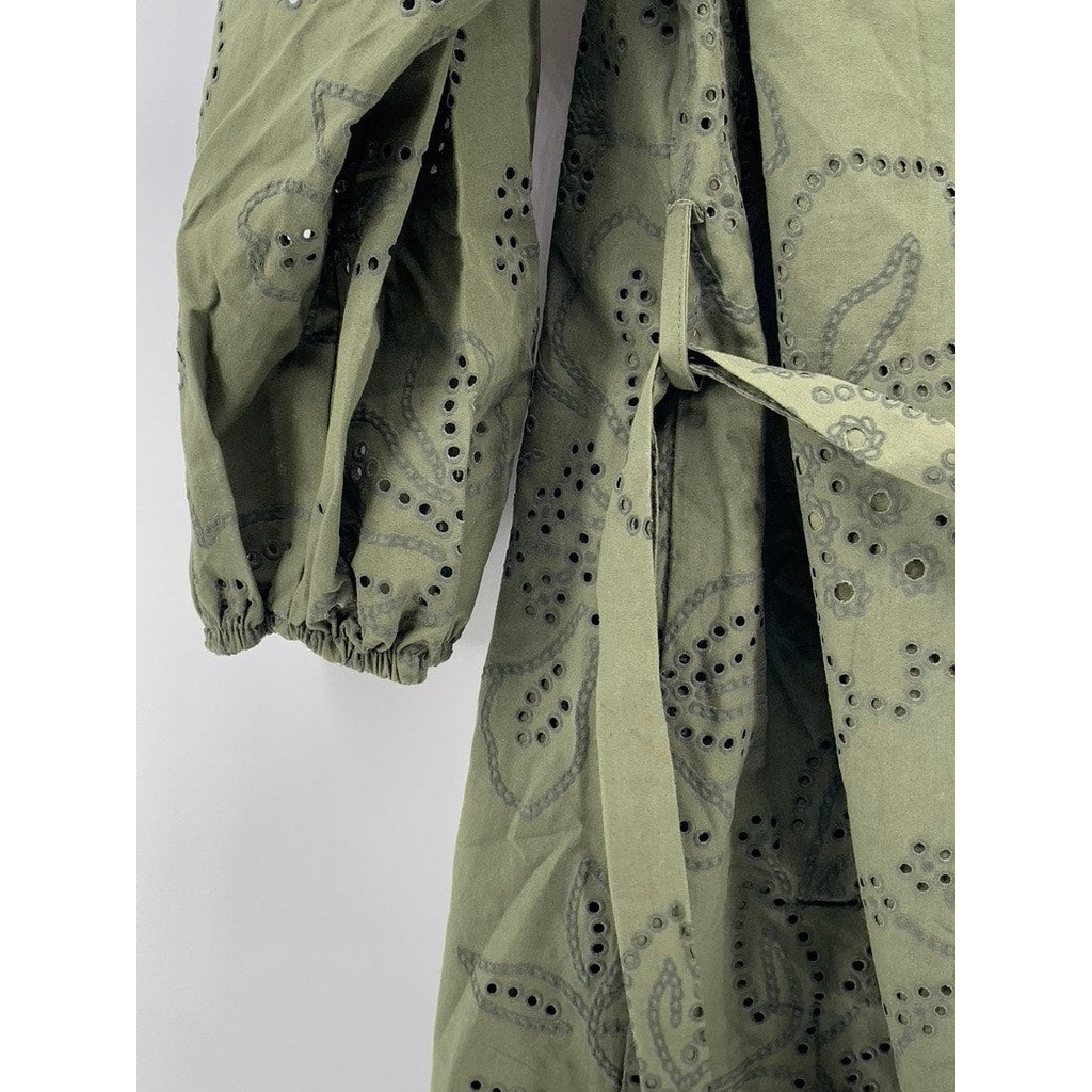 ZARA Women's Green Eyelet Cutout Embroidered Mini Dress SZ XS