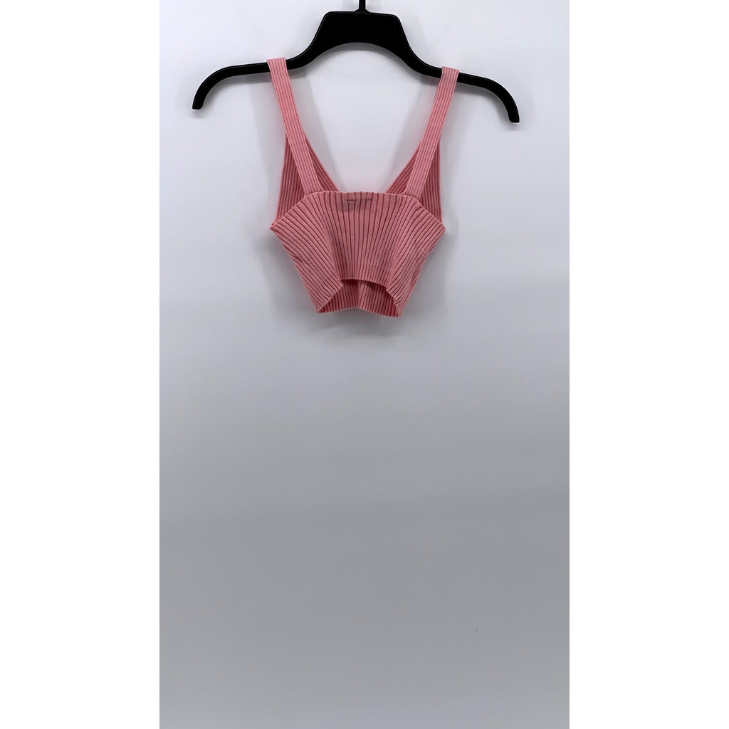 NASTY GAL COLLECTION Women's Light Pink Ribbed V-Neck Cropped Tank Top SZ S