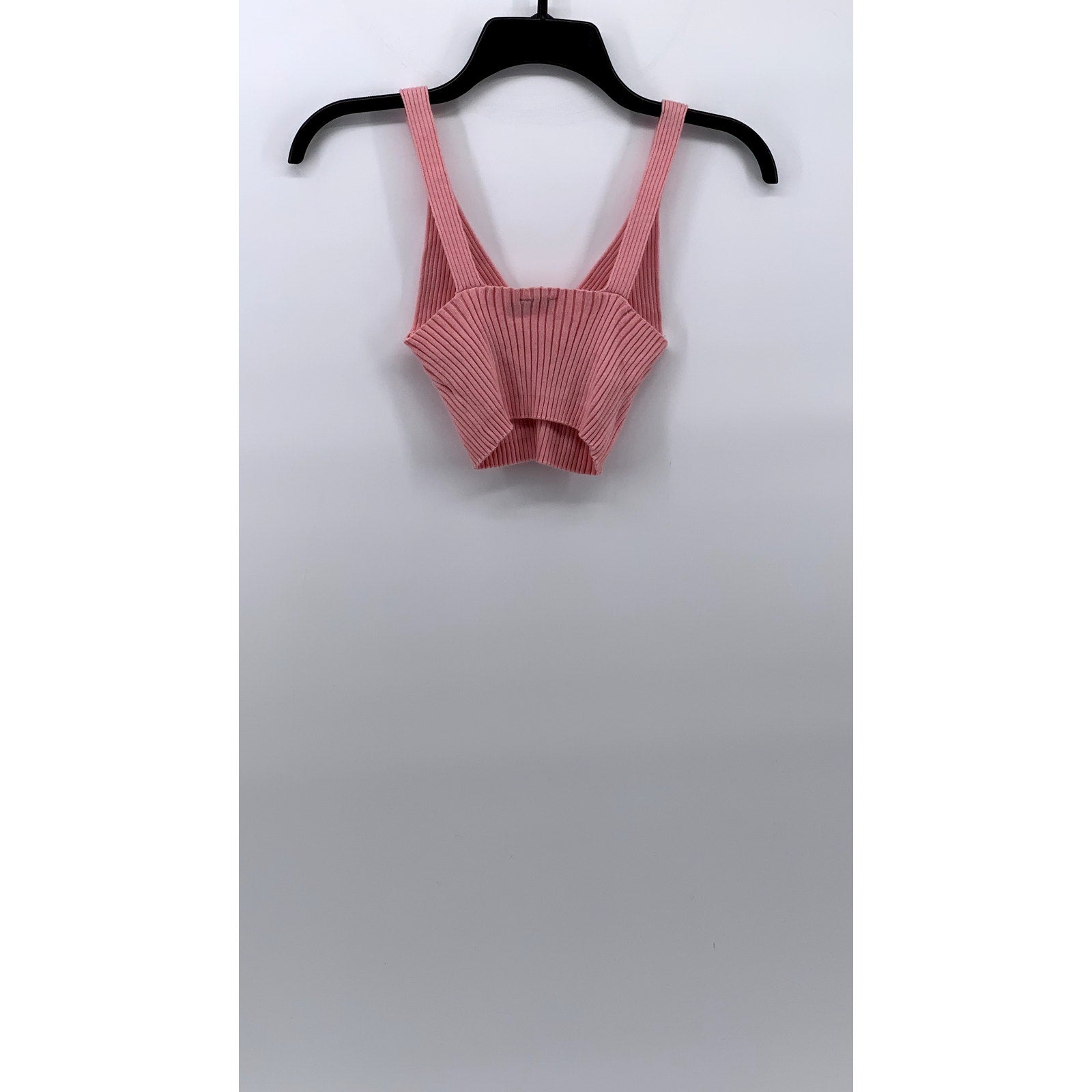 NASTY GAL COLLECTION Women's Light Pink Ribbed V-Neck Cropped Tank Top SZ S