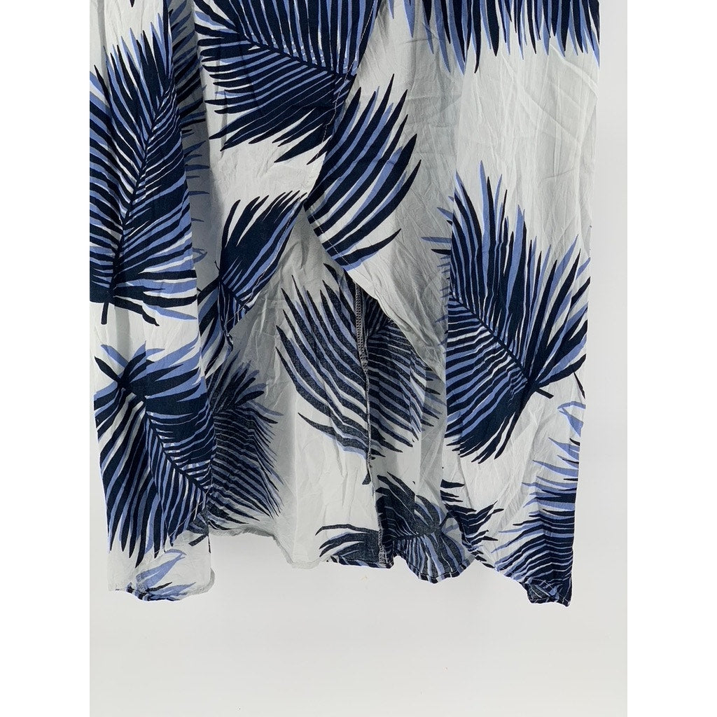 PETAL ROZ Women's White-Blue Tropical Print Maxi A-Line Skirt SZ M