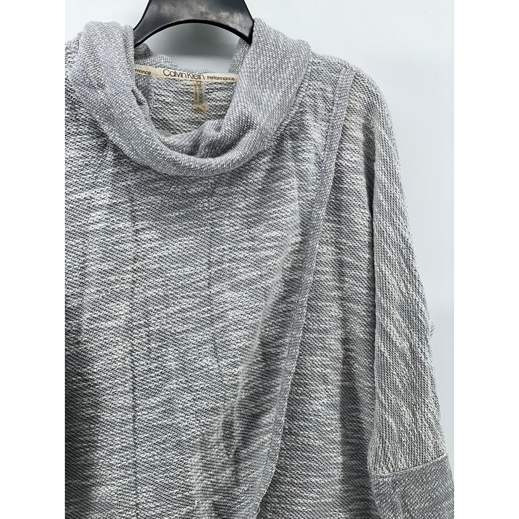 CALVIN KLEIN Women's Gray Cowl-Neck Tulip-Hem Long Sleeve Knit Sweater SZ M