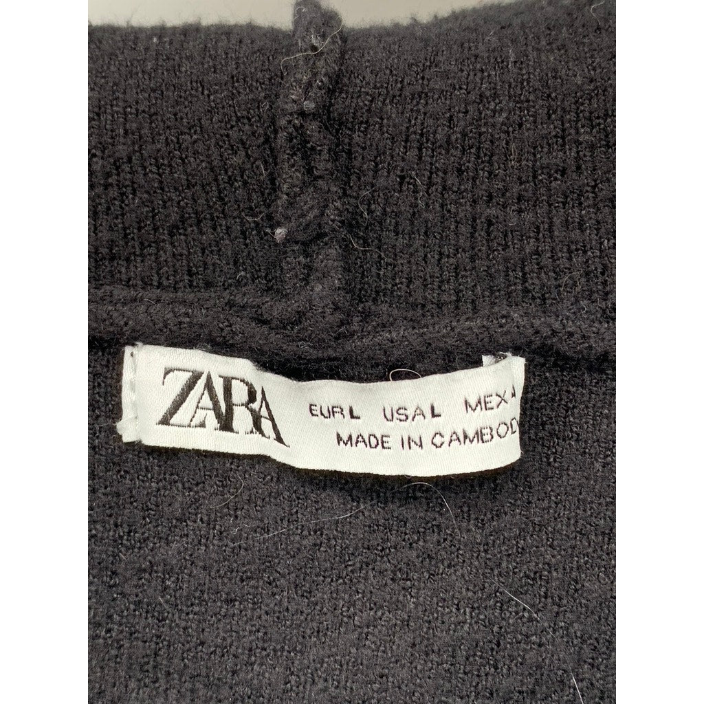 ZARA Men's Black Knit Hoodie SZ L