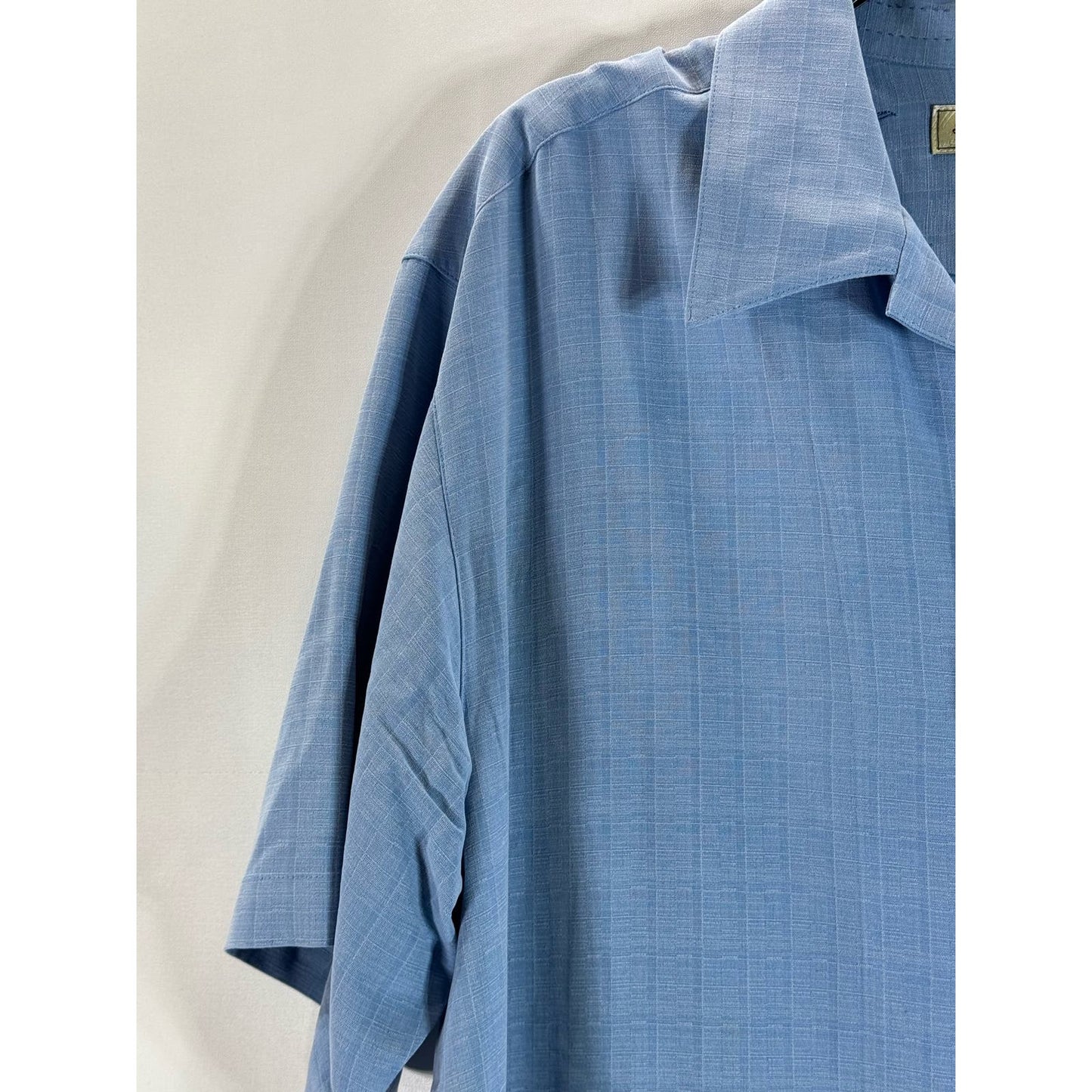 TOMMY BAHAMA Men's Blue Check Silk Button-Up Short Sleeve Shirt SZ L