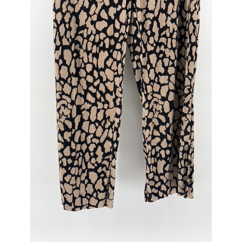 UNBRANDED Women's Brown-Black Printed Elastic-Waist Relaxed Fit Pant SZ M