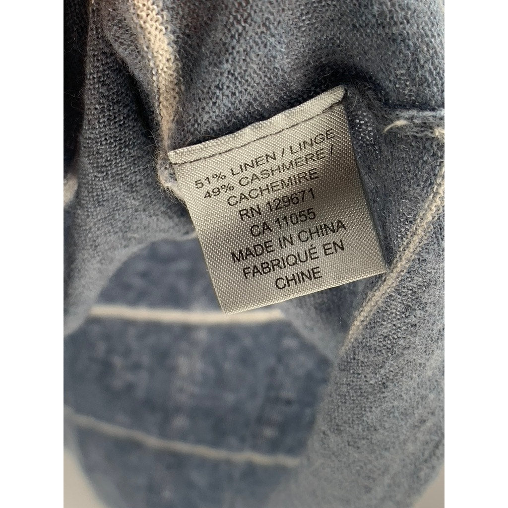 360 CASHMERE Women's Blue-White Linen-Cashmere Cropped Sweater SZ XS
