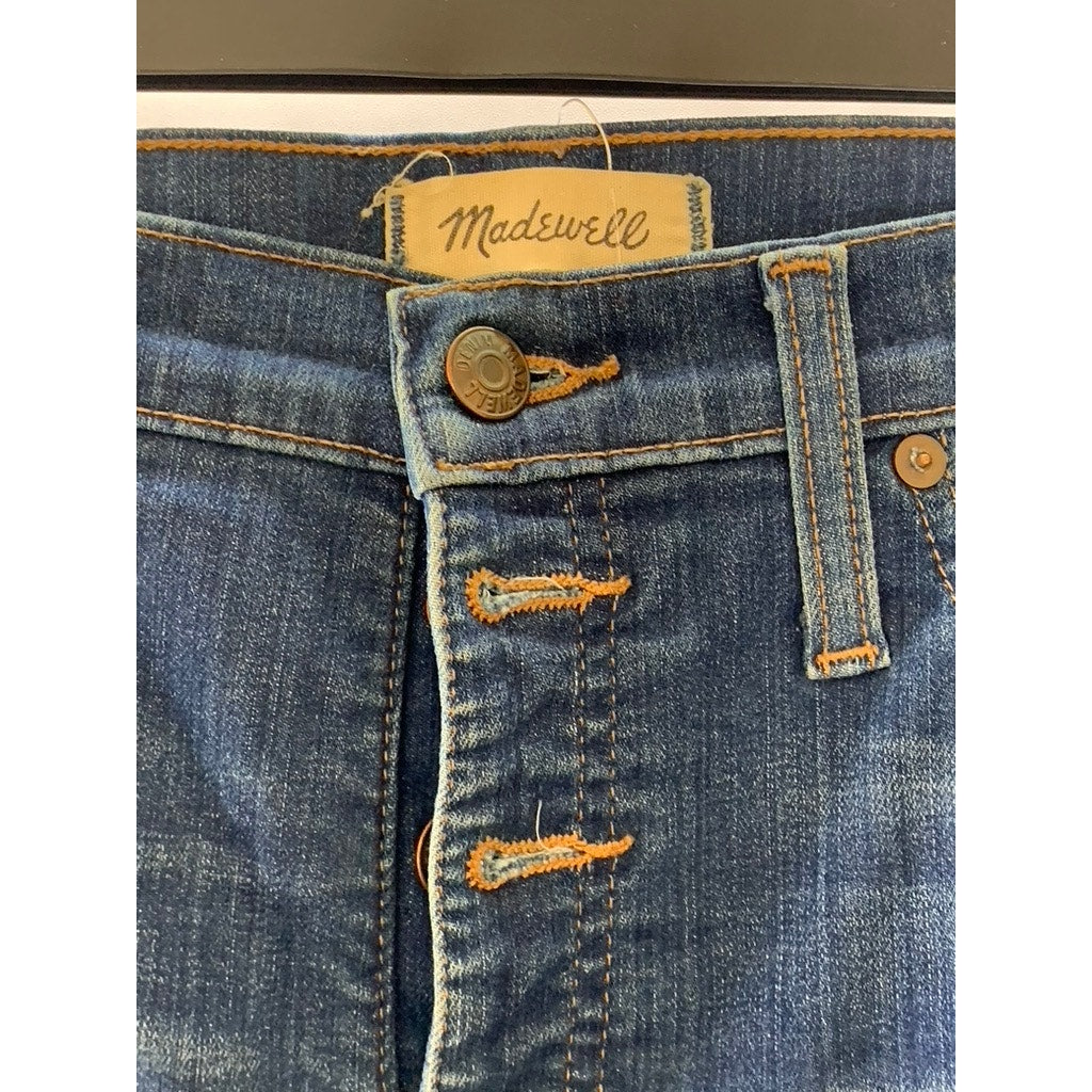 MADEWELL Women's Blue High Riser 10" Skinny Skinny Distressed Hem Jean SZ 28