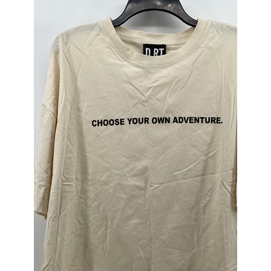 D.RT Men's Beige-Red Choose Your Own Adventure Logo Crewneck T-Shirt SZ L