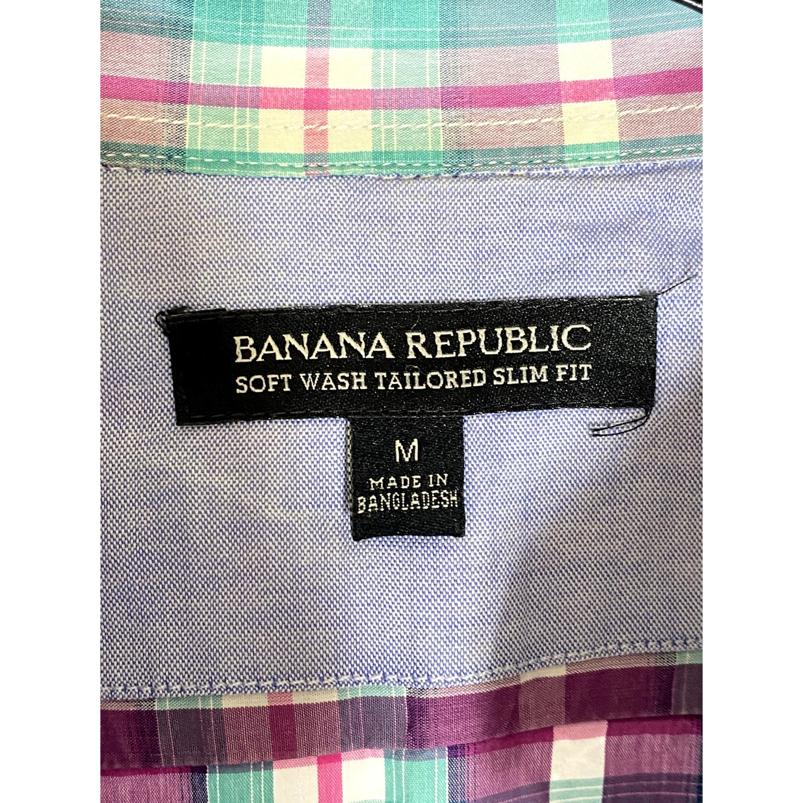 BANANA REPUBLIC Men's Purple-Teal Plaid Tailored Slim-Fit Button-Up Shirt SZ M