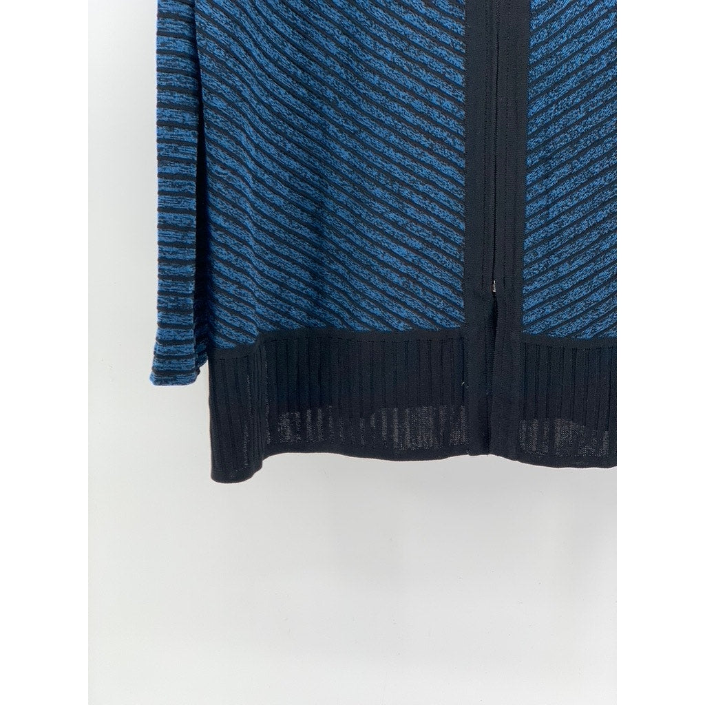 EXCLUSIVELY MISOOK Women's Vintage Blue-Black Striped Zip-Up Cardigan SZ L
