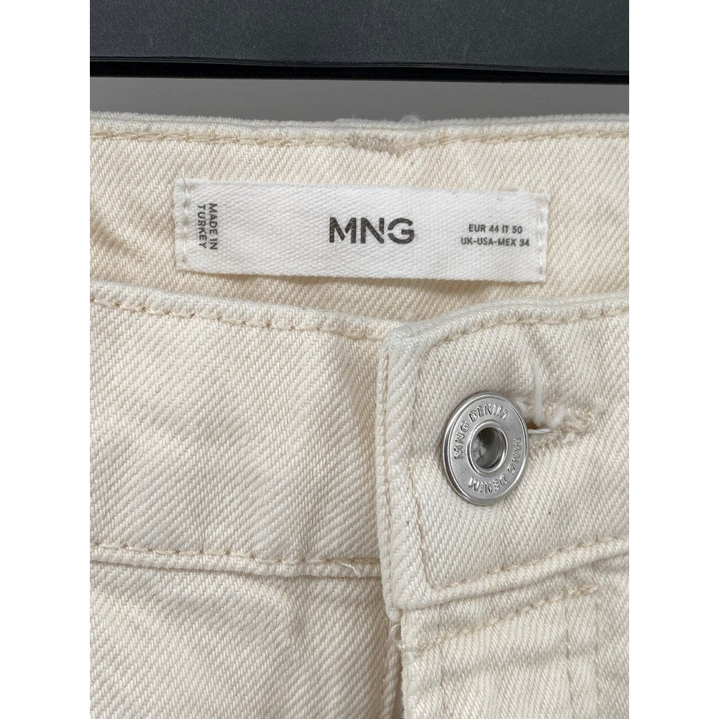 MNG Women's Beige Denim Five-Pocket Straight-Fit Medium-Rise Jeans SZ 34