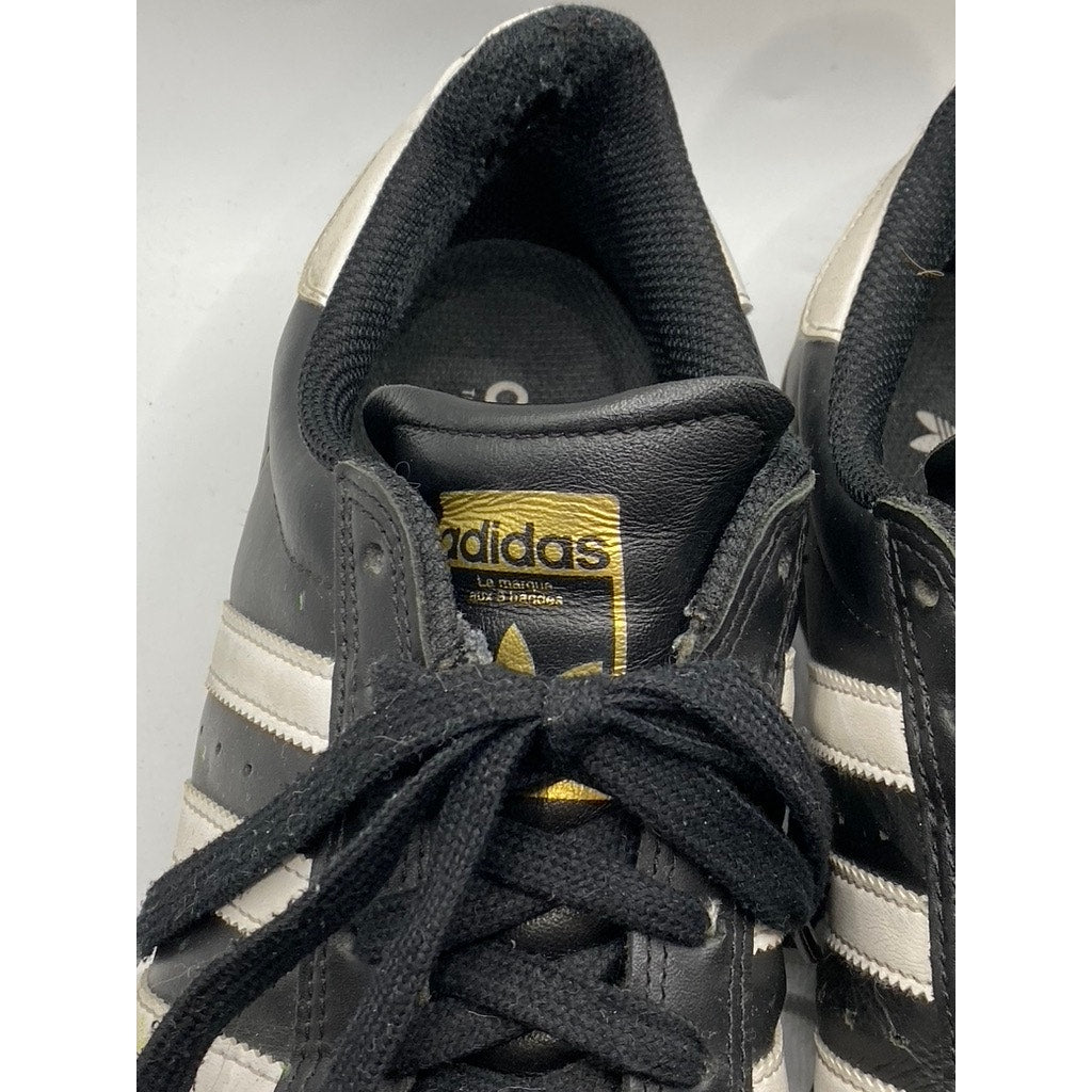 ADIDAS Men's Black Leather 3-Stripe Superstar II Lace-Up Low Top Sneakers SZ 7