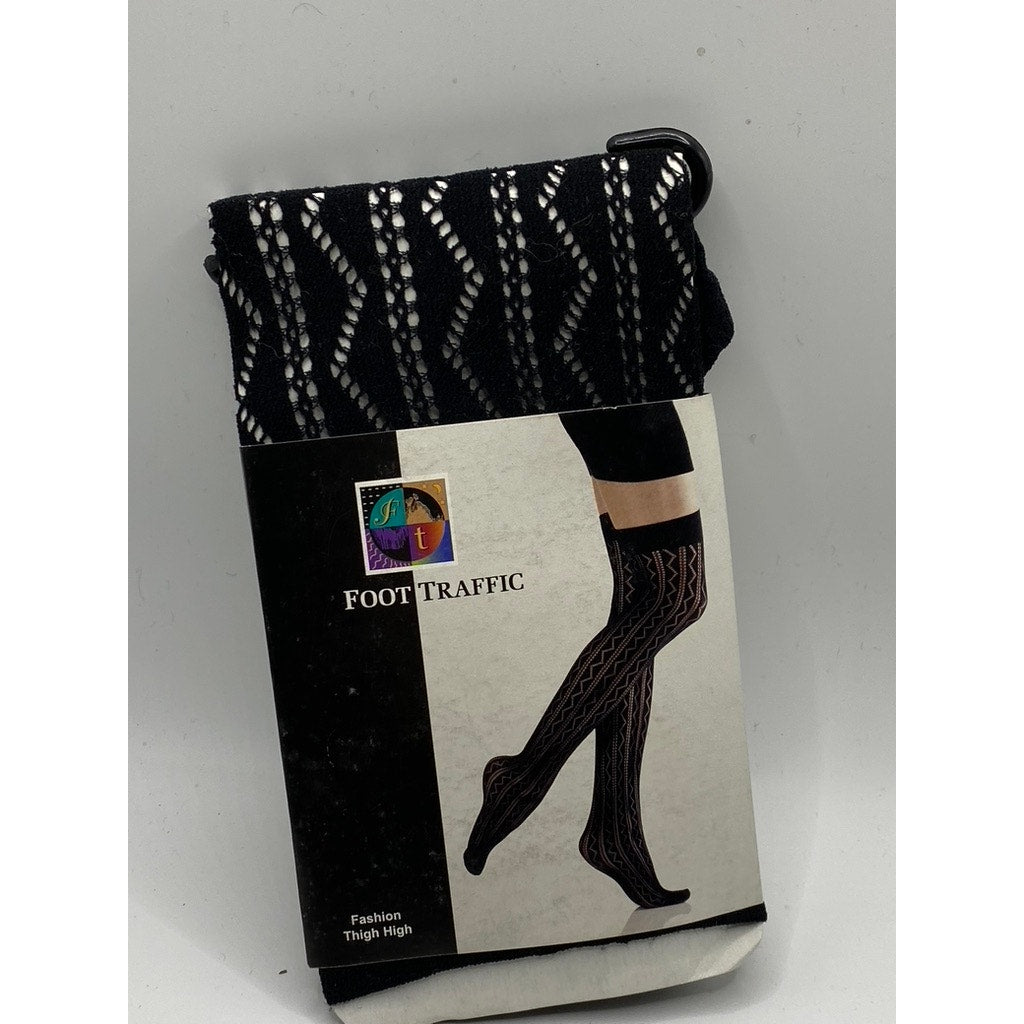 FOOT TRAFFIC Women's Black Cutout Stretch Pull-On Knee High Socks SZ OS