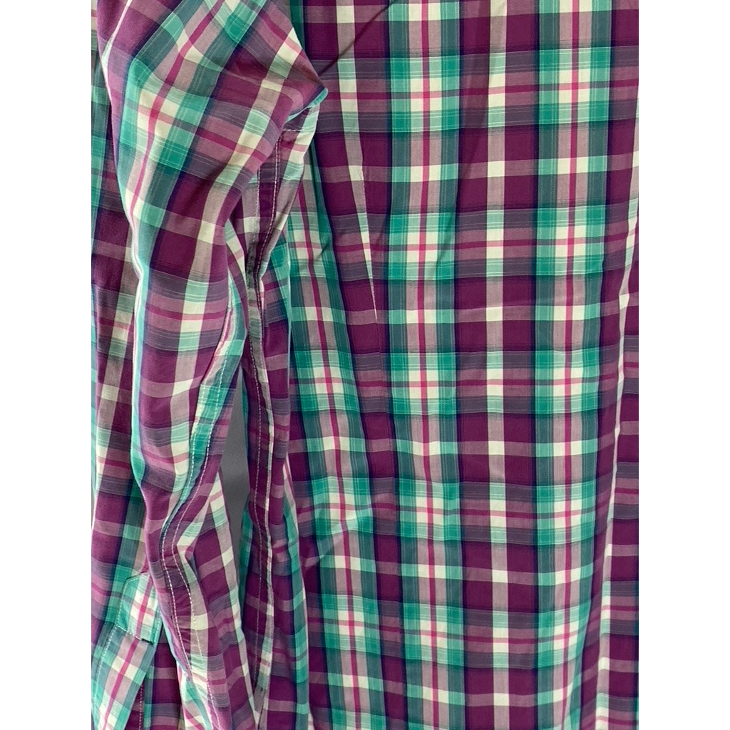 BANANA REPUBLIC Men's Purple-Teal Plaid Tailored Slim-Fit Button-Up Shirt SZ M