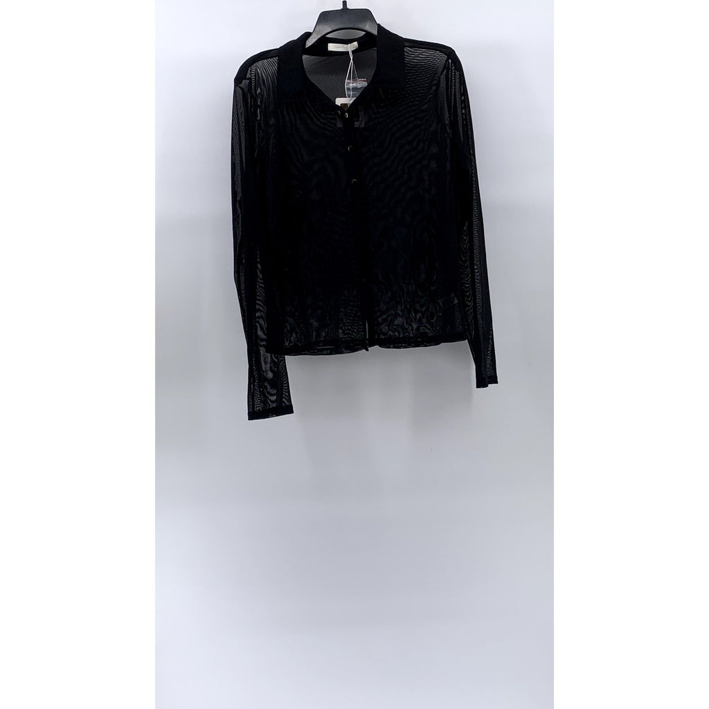 SUGAR RAIN Women’s Black Sheer Button-Up Long Sleeve Top SZ XL