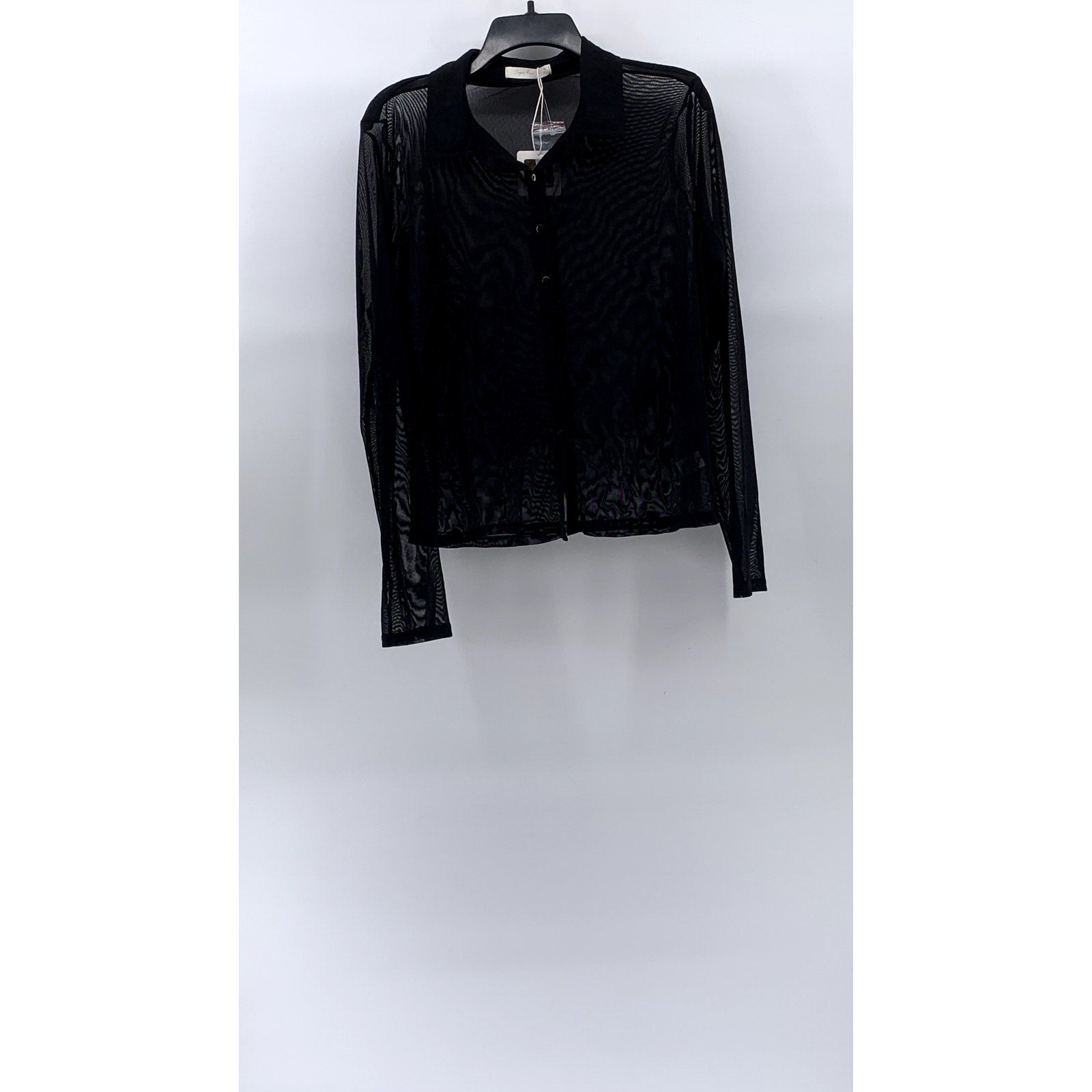 SUGAR RAIN Women’s Black Sheer Button-Up Long Sleeve Top SZ XL