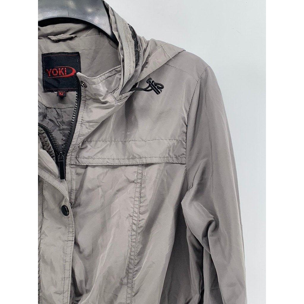 YOKI Women's Gray Button & Zipper Hooded Cinched Jacket SZ M