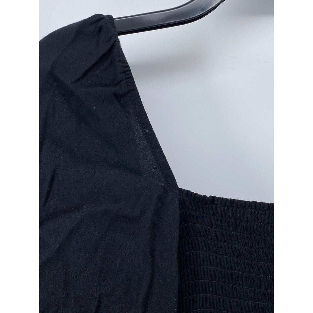REFORMATION Women's Black Sweetheart Neck Long Puff Sleeve Smocked Top SZ 0