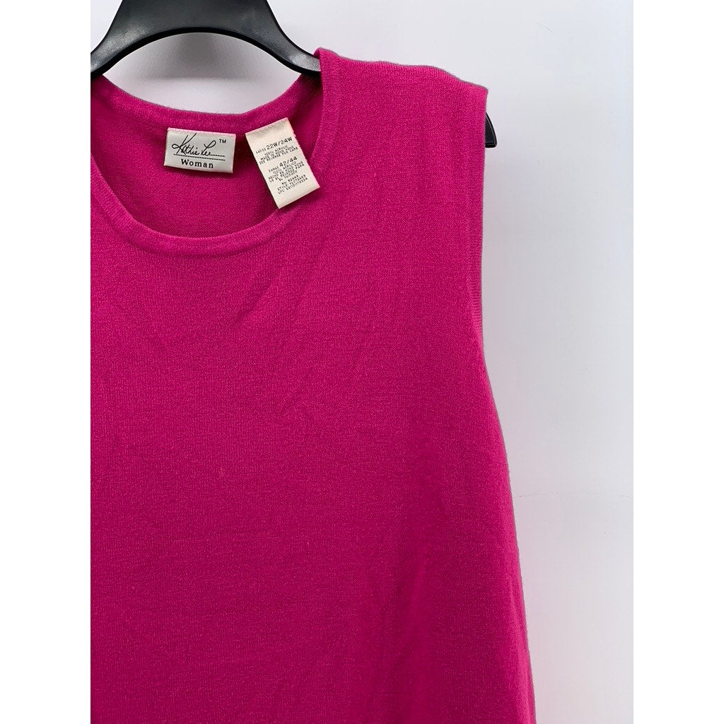 KATHIE LEE Women's Plus Magenta Crewneck Sleeveless Top SZ 22W