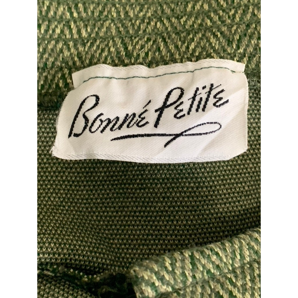 BONNE PETITE Women's Vintage Green Herringbone Knit Button-Front Mini Skirt SZ S
