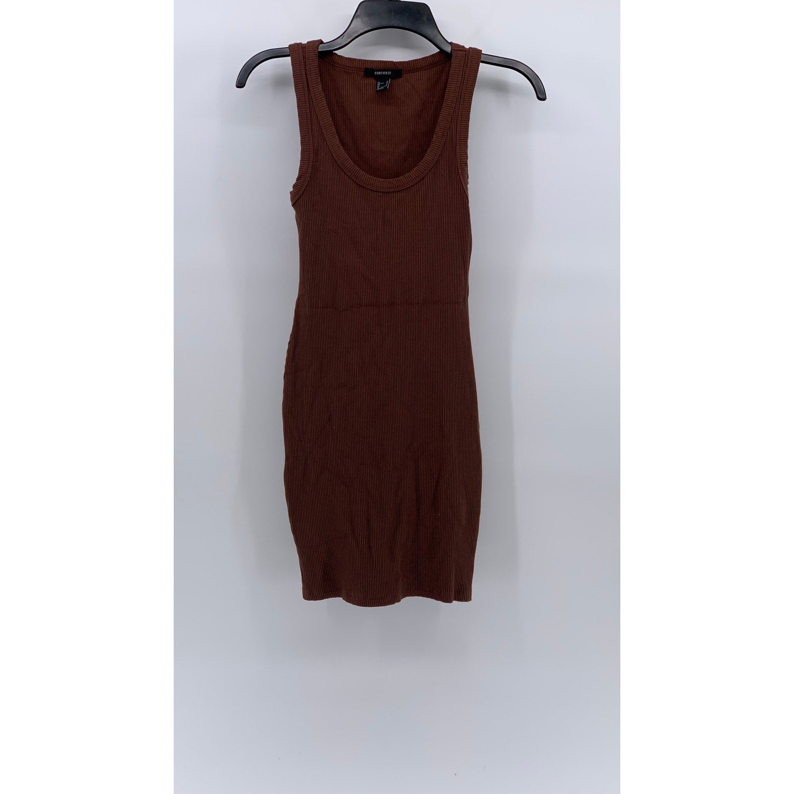 FOREVER 21 Women's Brown Ribbed Scoop-Neck Sleeveless Bodycon Mini Dress SZ S