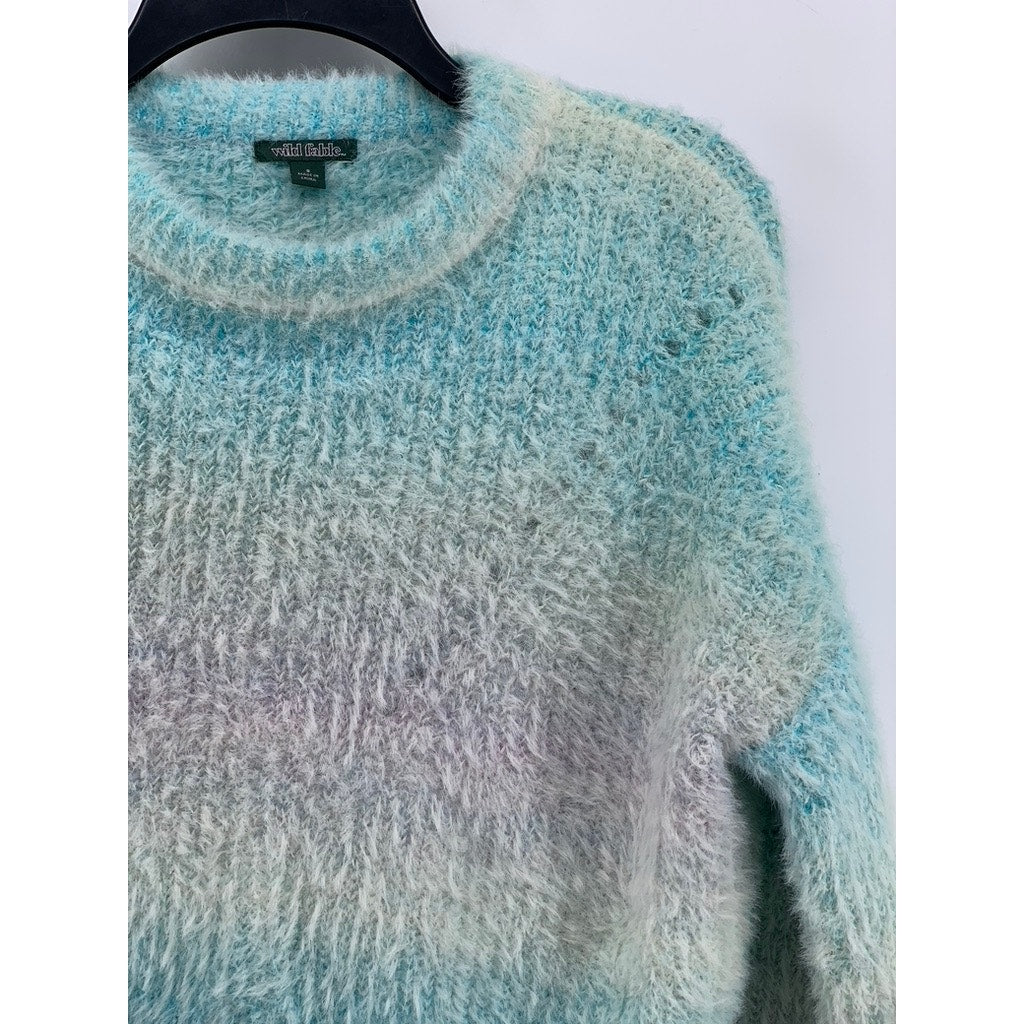 WILD FABLE Women's Blue Ombre Knit Crewnwck Cropped Sweater SZ S