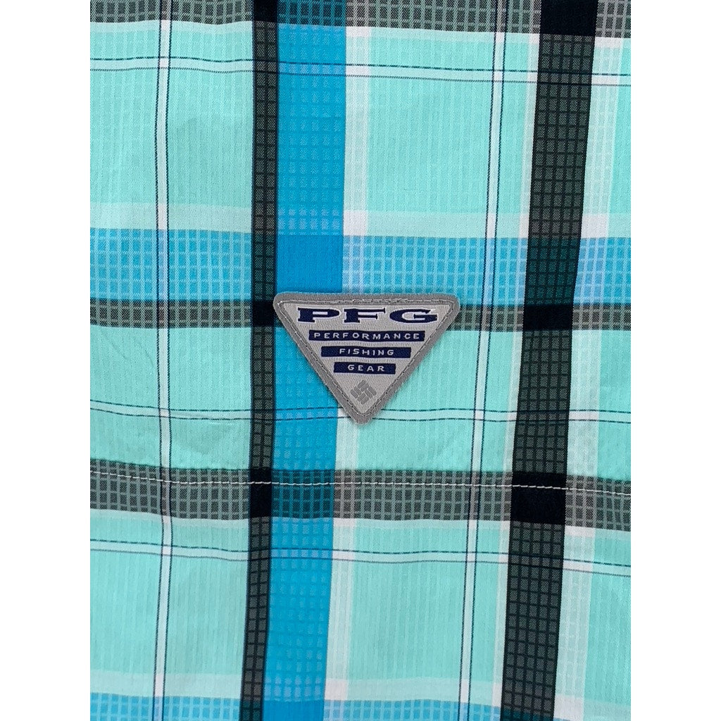 COLUMBIA Men's Blue Plaid PFG Button-Up Long Sleeve Shirt SZ S