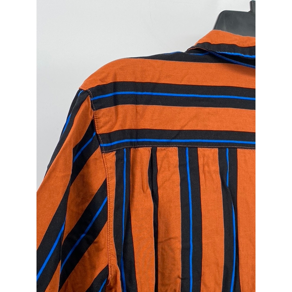 URBAN OUTFITTER Orange-Blue Vertical Stripe Button-Up Shirt SZ M