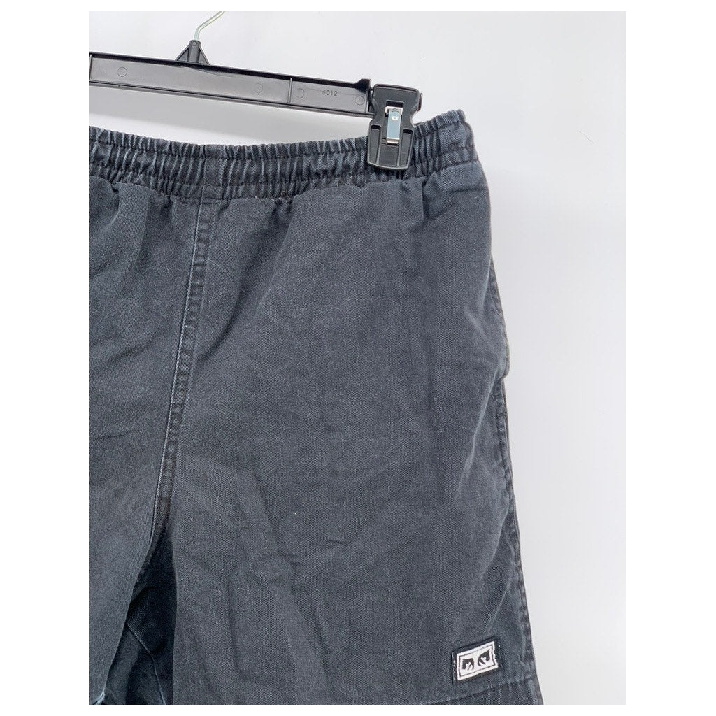 OBEY Men's Washed Black Casual Pull-On Elastic Waist Chino Shorts SZ S
