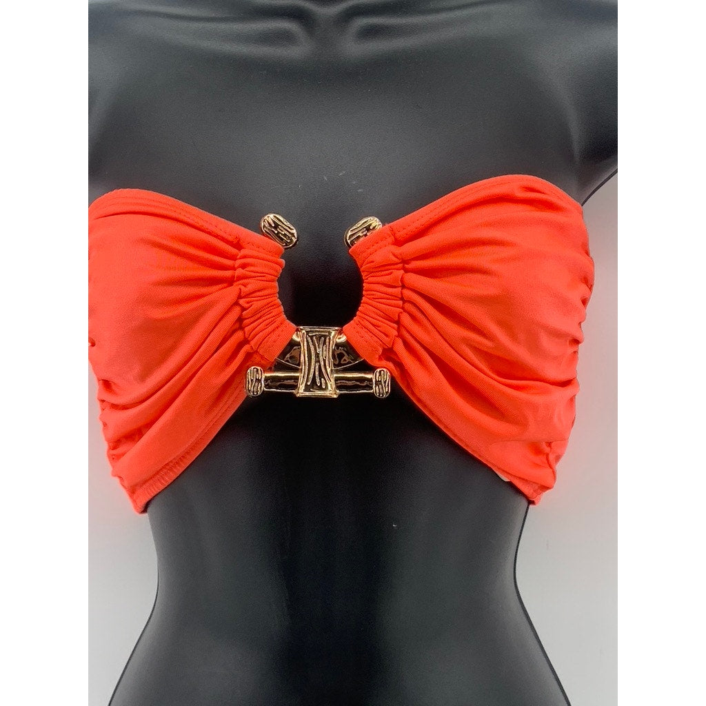 UNBRANDED Women's Neon Orange Keyhole Strapless Bikini Top SZ M/L