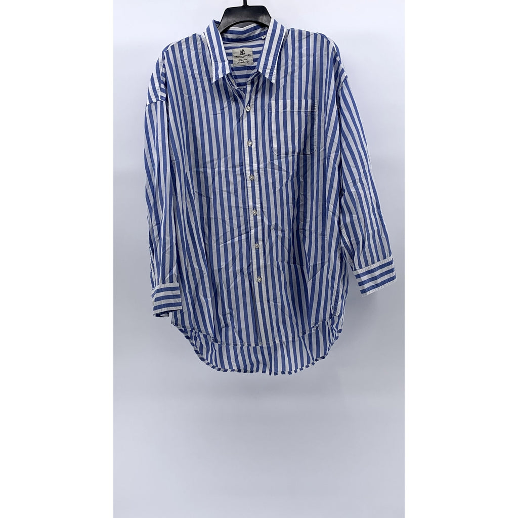 DENIMIST MONTAUK Women's Blue-Striped Button-Up Shirttail-Hem Top SZ S