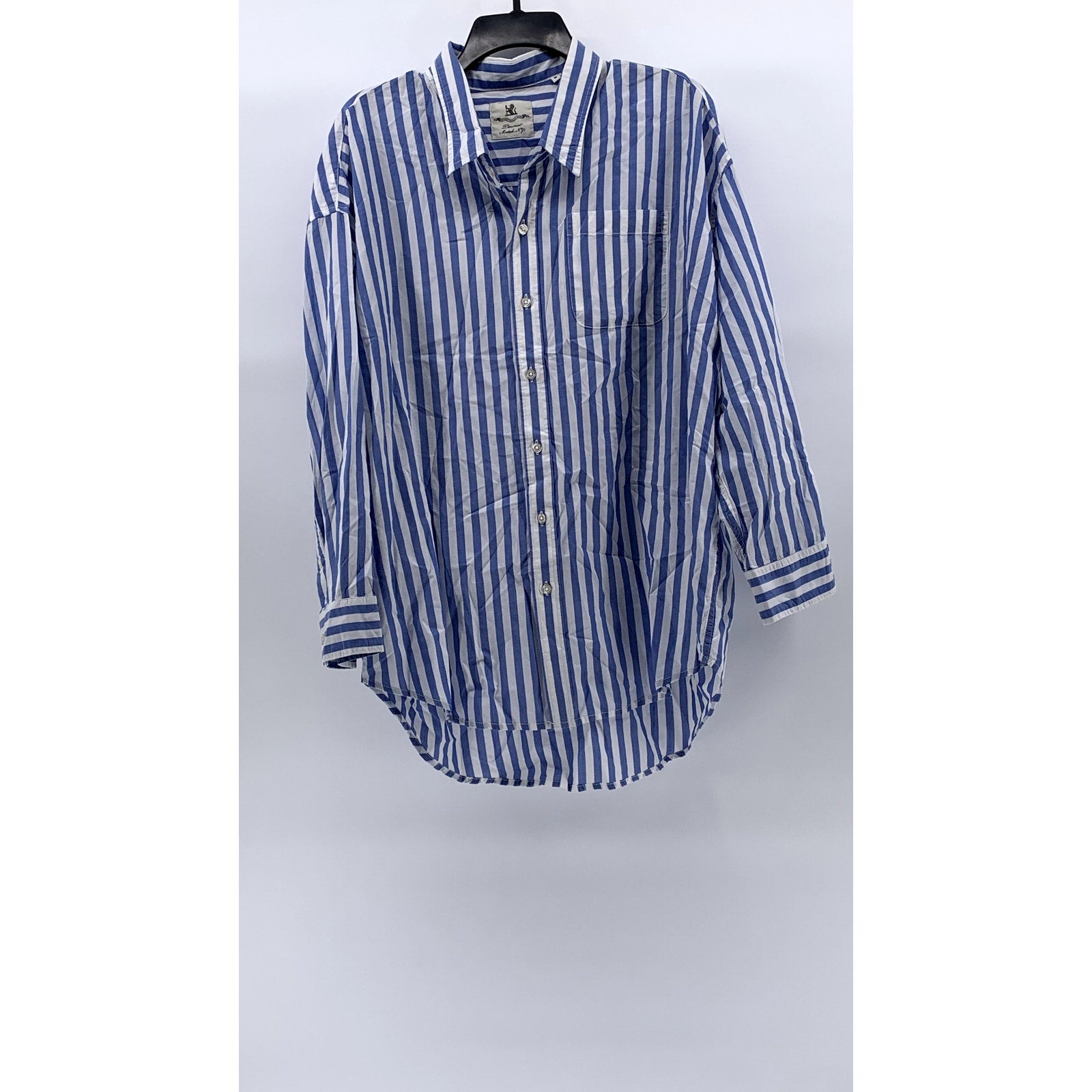 DENIMIST MONTAUK Women's Blue-Striped Button-Up Shirttail-Hem Top SZ S