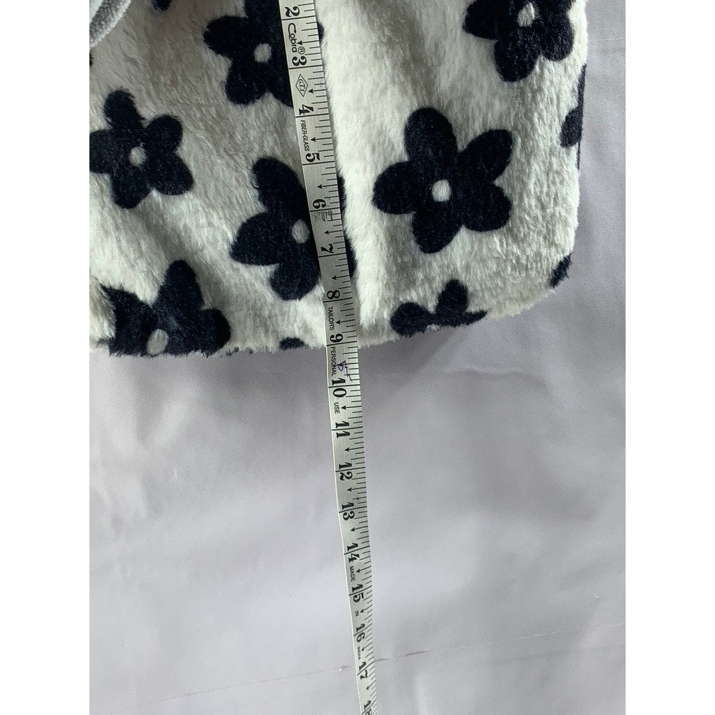 UNBRANDED Women's Black-White Floral Print Faux-Fur Shoulder Bag