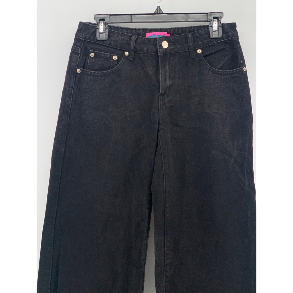 EDIKTED Women's Black Denim Frayed Wide-Leg High-Rise Five-Pocket Jeans SZ S