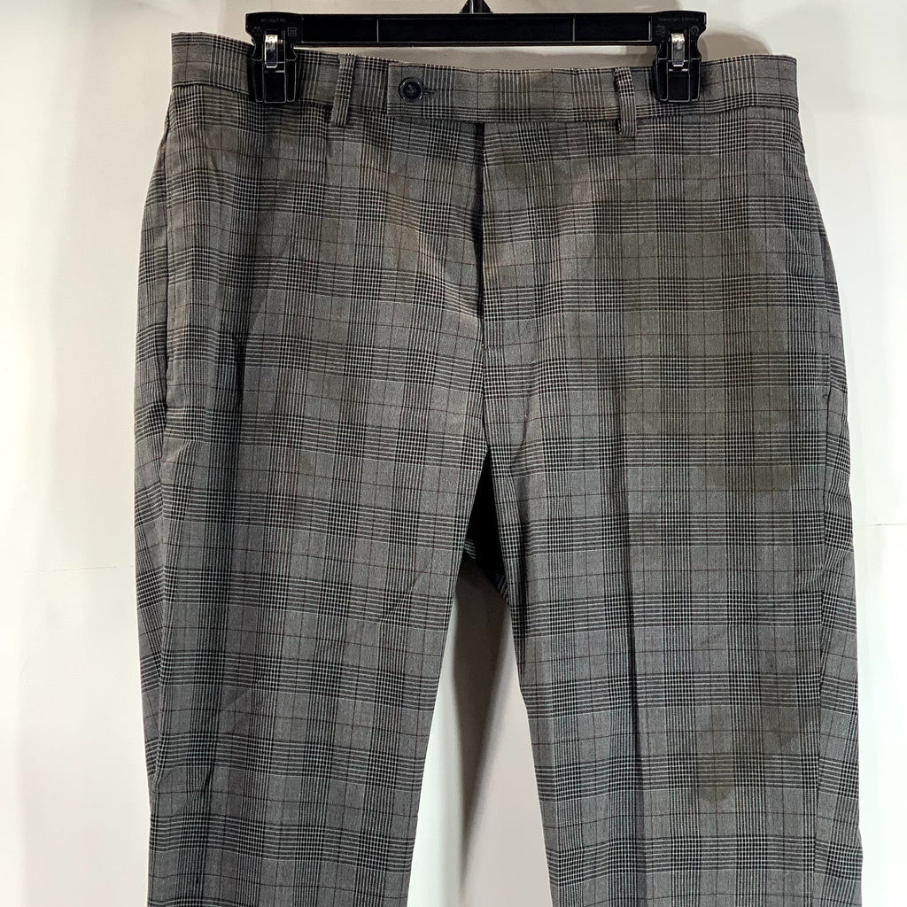 CALVIN KLEIN Men's Charcoal Plaid Slim-Fit Flat Front Dress Pants SZ 33X30