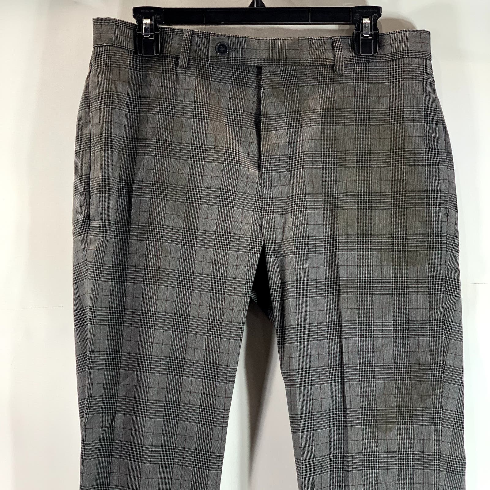 CALVIN KLEIN Men's Charcoal Plaid Slim-Fit Flat Front Dress Pants SZ 33X30
