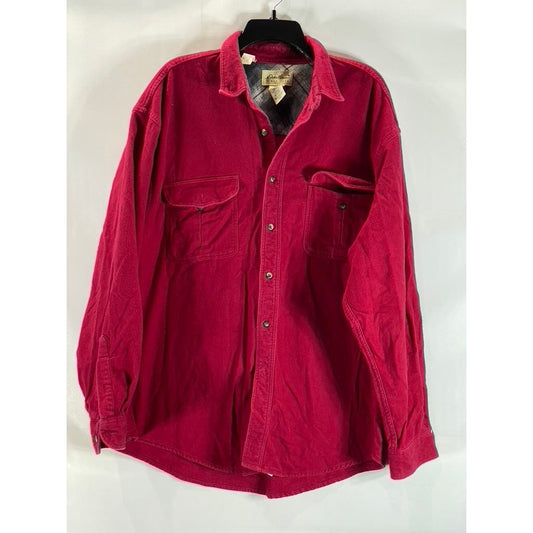 EDDIE BAUER Men's Red Fleece Button-Up Long Sleeve Shirt Jacket SZ XL