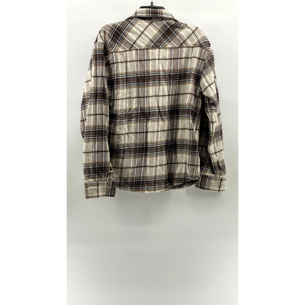 GOODFELLOW & CO Men's Beige-Brown-Blue Plaid Button-Up Flannel Shirt SZ M